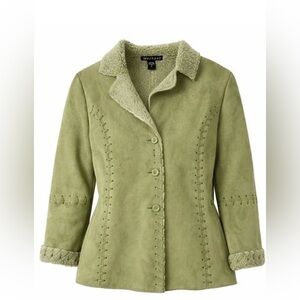 Vintage Méchant Sherpa Lined Button Collared Green suede Women's Jacket XL